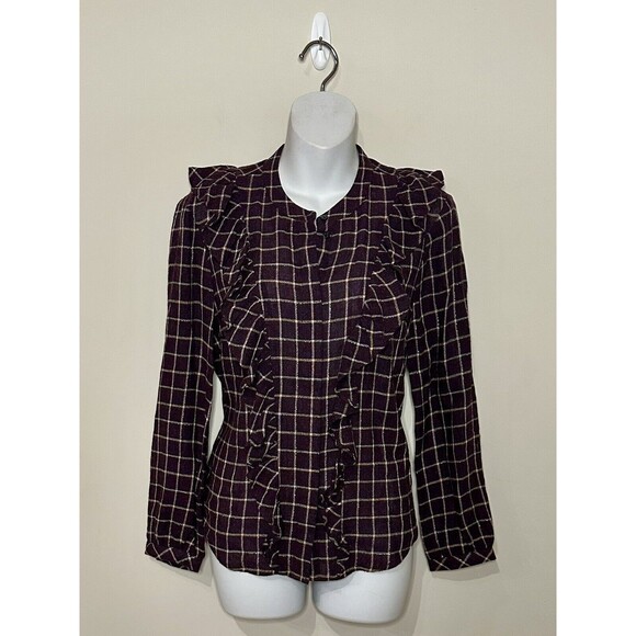 Madewell Wool Blend Purple Metallic Ruffle Front Top Size S EUC!!! - Picture 2 of 5